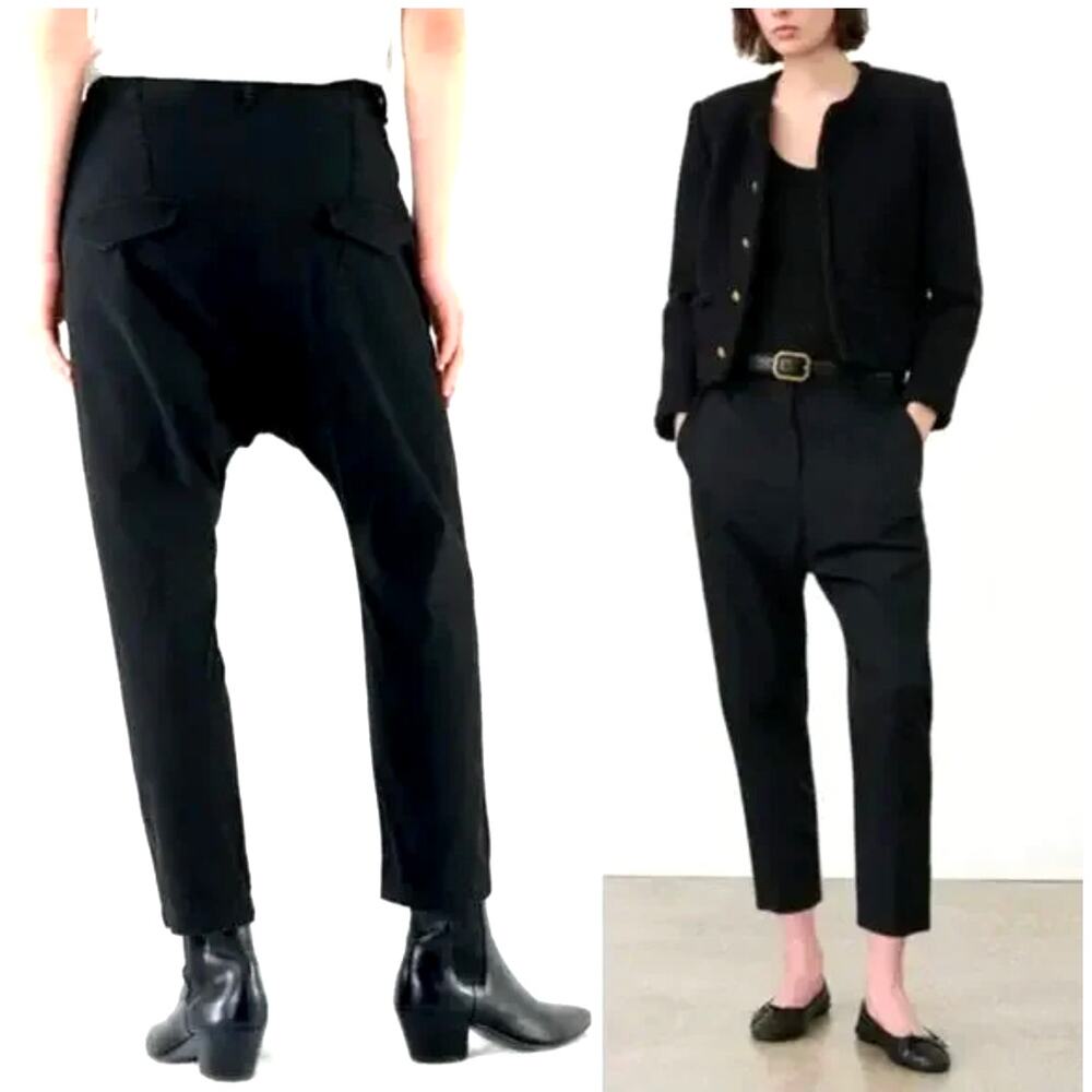 NWT! Nili Lotan 0 Slouchy $495 Virgin Wool PARIS Pants Drop Crotch Crop Black